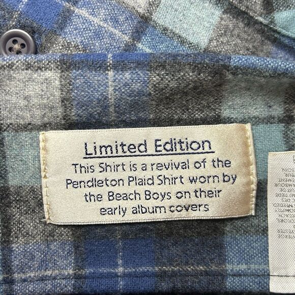 Pendleton Board Shirt Mens Large Blue Gray Wool 1961 Surf Plaid Beach Boys - Picture 6 of 8